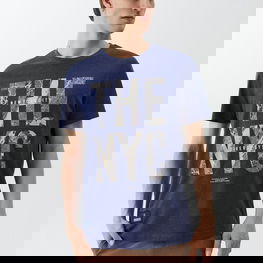 Vyriški marškinėliai su spauda tamsiai mėlyni