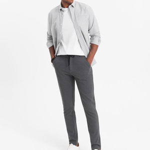 Vyriškos trikotažinės kelnės su elastine juosta - tamsiai pilkos spalvos