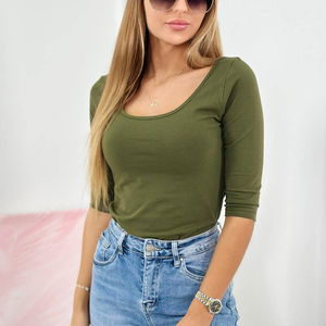 Palaidinė su apvalia iškirpte chaki spalvos