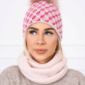 Kepurės ir šaliko komplektas pudra rožinė spalva