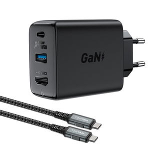 GaN Acefast A17 65W USB A įkroviklis, HDMI 4K 60Hz adapteris (kabelių rinkinys) - juodas