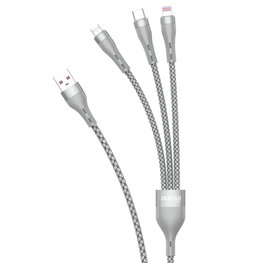3v1 USB kabelis - Lightning / microUSB / C tipo USB 65W 1,2 m pilkos spalvos (L20X)