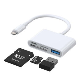 Daugiafunkcinis OTG Lightning adapteris HUB - USB 3.2 Gen 1 (3.0, 3.1 Gen 1) / SD, TF / Lightning kortelių skaitytuvas, baltas (S-H142 white)