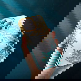 Prabangus iPhone 14 Pro dėklas su Kingxbar Phoenix kristalais - aukso ir mėlynos spalvos