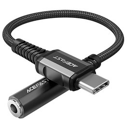 garso kabelis USB C tipo - 3,5 mm mini lizdas (moteriškas) 18 cm, DAC, AUX juodas (C1-07 juodas)