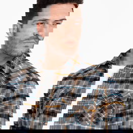 Vyriški languoti flaneliniai marškiniai su kišenėmis - pilkai geltoni