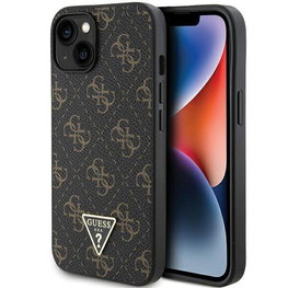 Guess 4G trikampio formos metalinis dėklas su logotipu iPhone 14/15/13 - juodas