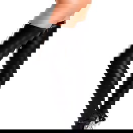 Ilgaaulės kojinės juodos blizgios dirbtinės odos su užtrauktuku