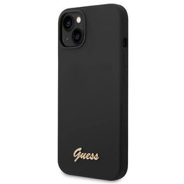 Guess juodas silikoninis dėklas iPhone 14 (6.1 ) su auksiniu logotipu