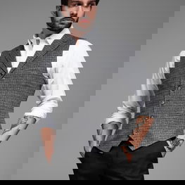 Vyriška vilnos mišinio liemenė su languotais atvartais – grafito spalvos