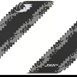 DKNY odinis dėklas su languotu raštu MagSafe iPhone 16e – juodas