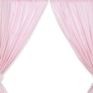 Užuolaidos kūdikio kambariui rožinės su meškučiu ir širdele