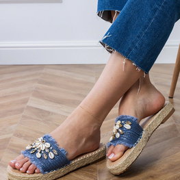 Pintos mėlynos espadrilės šlepetės su kriauklelėmis moterims