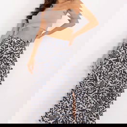 Ilga juoda raštuota vasarinė sijonas su skeltuku Fresh Made