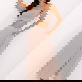 Ilga smėlio spalvos sijonas su skeltuku vasarai Fresh Made