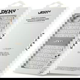 iPhone 16e dėklas smėlio spalvos su tekstūra DKNY