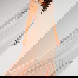 Vasarinė rausva ilga suknelė be rankovių su raukiniais Infinite You