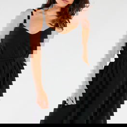 Vasarinė juoda suknelė su petnešėlėmis ir dirželiu Infinite You