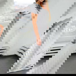 Ilga balta vakarinė suknelė su pūstomis rankovėmis Jersa