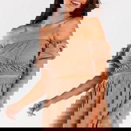 Suknelė smėlio spalvos medvilninė su atvirais pečiais kasdienai Infinite You