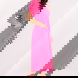 Vasarinė rožinė suknelė su kišenėmis ir juosmens raišteliu Och Bella