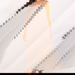 Vasarinė smėlio spalvos ilga suknelė su petnešėlėmis Och Bella