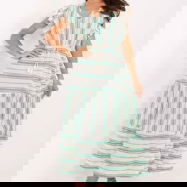 Vasarinė dryžuota midi suknelė su raišteliu Och Bella