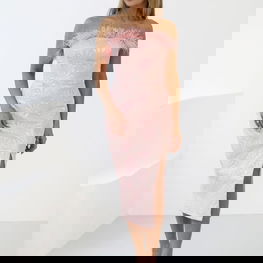 Vakarinė suknelė rausva be petnešėlių su plunksnomis Jersa