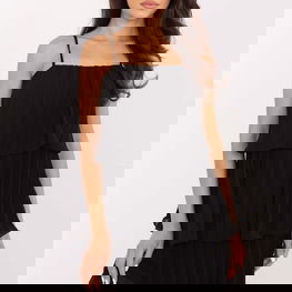 Vakarinė suknelė juoda klostuota su petnešėlėmis Och Bella