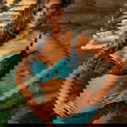 Maudymosi kostiumėlis dvisluoksnis žalias su lapų raštu Barontex