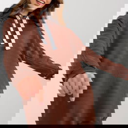 Džemperinė suknelė ruda su gobtuvu kasdienai Ex Moda