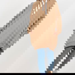 Ilgo kirpimo smėlio spalvos džemperis su gobtuvu kasdienai Ex Moda