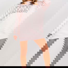 Ilgo kirpimo rožinis džemperis su užrašu kasdienai Ex Moda