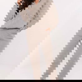 Sportinis kostiumas smėlio spalvos flisinis su gobtuvu MBM