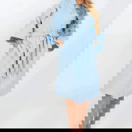 Chalatas mėlynas medvilninis su diržu Blue Lady