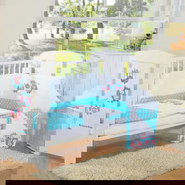 Kūdikio patalynės komplektas su apsauga 120x90 cm, žydras su pelėdomis – My Sweet Baby