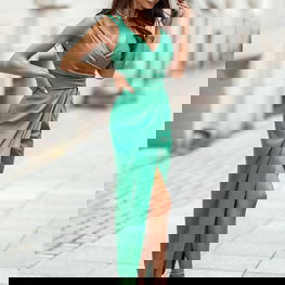 Suknelė žalia ilga su skeltuku vakarui Patricia