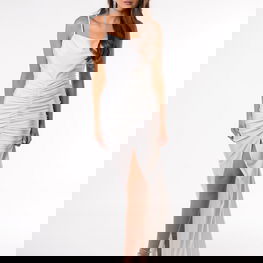 Suknelė balta ilga su skeltuku vakarui Patricia