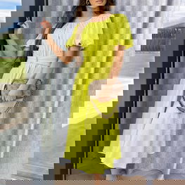 Suknelė citrininės spalvos su diržu kasdienai Patricia