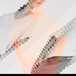 Megztinis moteriškas smėlio trumpomis rankovėmis Figl