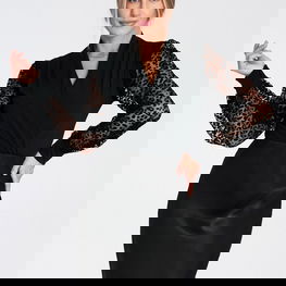 Bodis moteriškas juodas su raštuotomis rankovėmis Figl