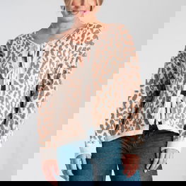 Kardiganas moteriškas smėlio raštuotas Figl