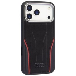 Telefono dėklas iPhone 17 Pro juodas natūrali oda MagSafe Audi R8