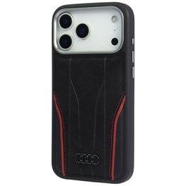 Telefono dėklas iPhone 17 Pro Max juodas natūrali oda MagSafe Audi R8
