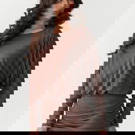 Suknelė moteriška ruda ilgarankovė Makadamia