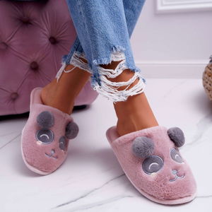 Moteriški šlepetės su kailiu Panda Tamsiai Rožinė