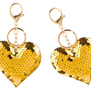 Raktų pakabukas širdelės formos su blizgučiais, aukso spalvos