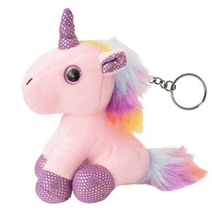 Rožinis pliušinis vienaragio raktų pakabukas 12 cm