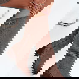 Ilgaauliai batai moterims smėlio spalvos eko oda“ Vinceza