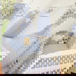 Bedding set 5-pcs with canopy- Hanging Hearts white polka dots one grey